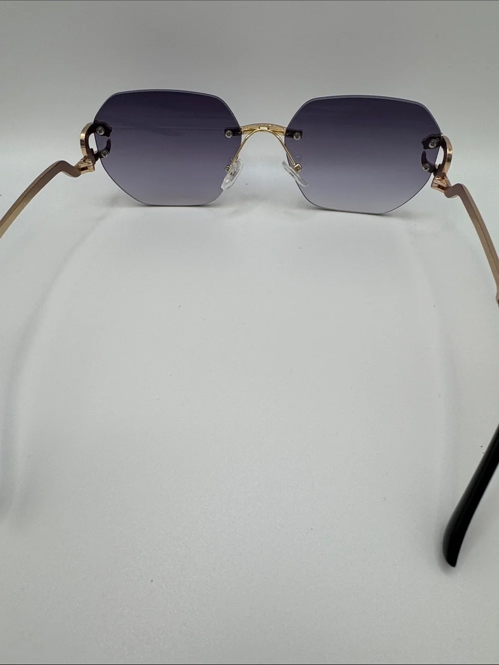 Gold Rim Purple Gradient Rimless Sunglasses